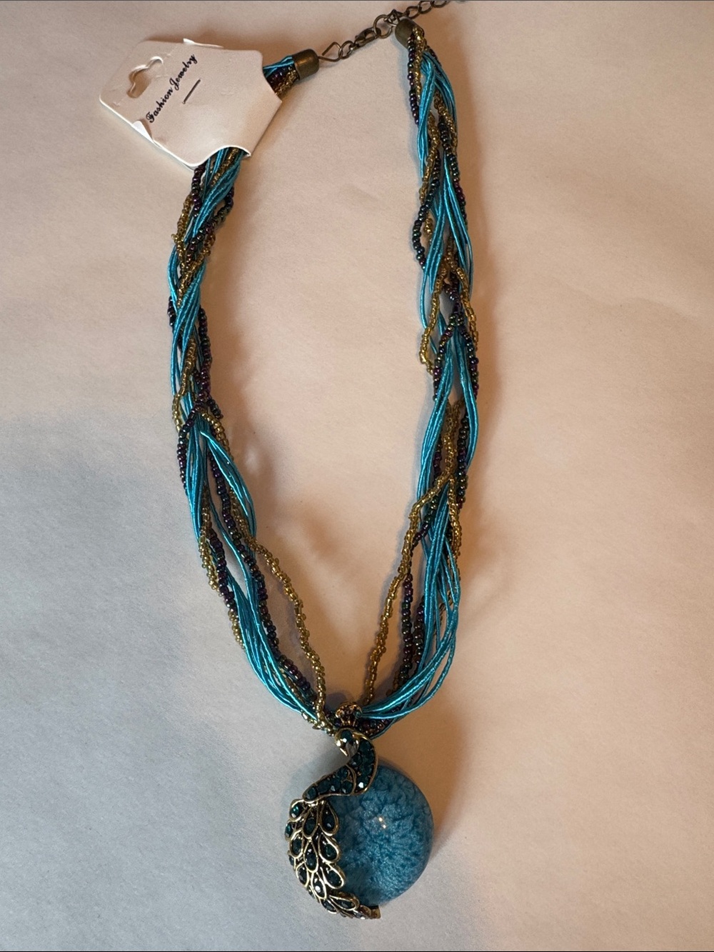 Turquoise Multi-Strand Pendant Necklace with Decorative Filigree - Unbranded
